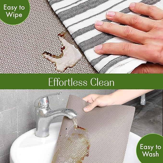 EVALAND Shelf Liners for Kitchen Cabinets Non-Adhesive 17.7" x 33 FT Beige Drawer Liner Non Slip, Washable Cabinet Liner, Waterproof Shelf Liners for Cabinets, Refrigerator Bathroom Pantry Cabinet Mat