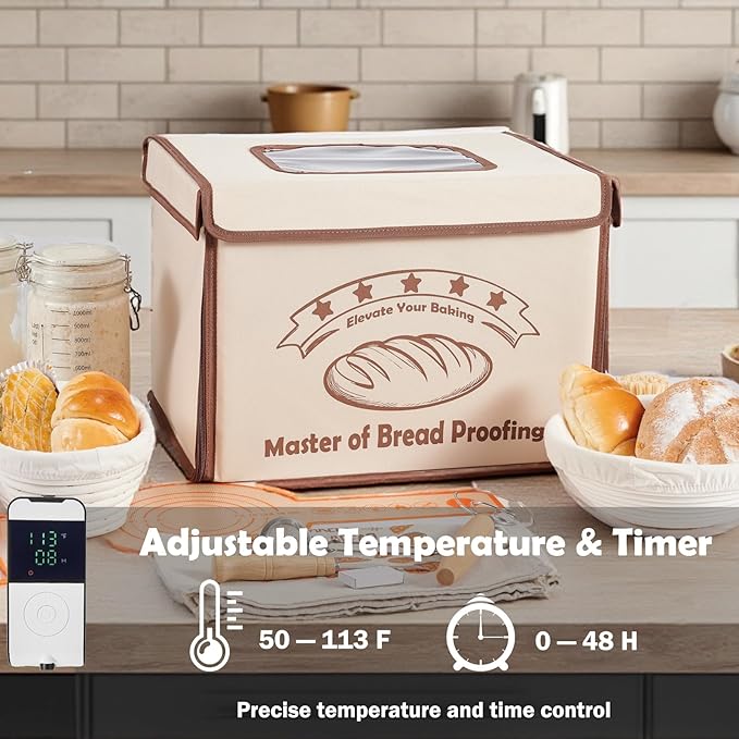 Bread Proofing Box with 50-113℉ Temp Control & 48H Timer - Folding Dough Proofing Box with Metal Rack Warming Foldable Proofer for Sourdough, Bread Baking, Pizza, Yogurt