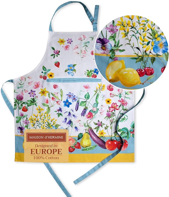 Maison d' Hermine 100% Cotton Apron for women with Pocket Kitchen Chef Apron for Men Cooking Gardening Server Waitress