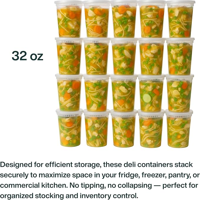 [32 oz Heavy-Duty PP Deli Containers with Lids – 20 Sets| Microwave & Freezer Safe | Durable, Leak-Resistant & Reusable | Ideal for Food Storage, Meal Prep, Restaurants & Catering