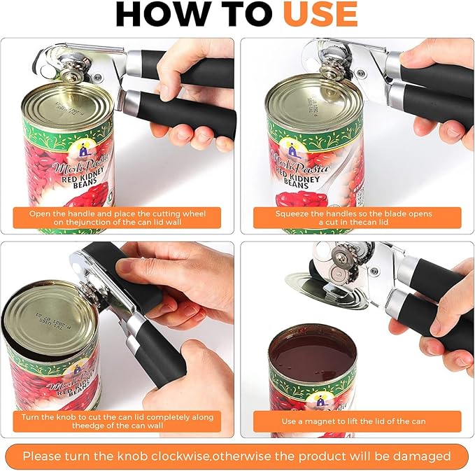 Can Opener Manual & Bottle Opener - Smooth Edge Manual Can Openers with Strong Magnet, Heavy Duty Stainless Steel Handheld Can Openers - Premium Kitchen Supplies Gadgets Tin Opener