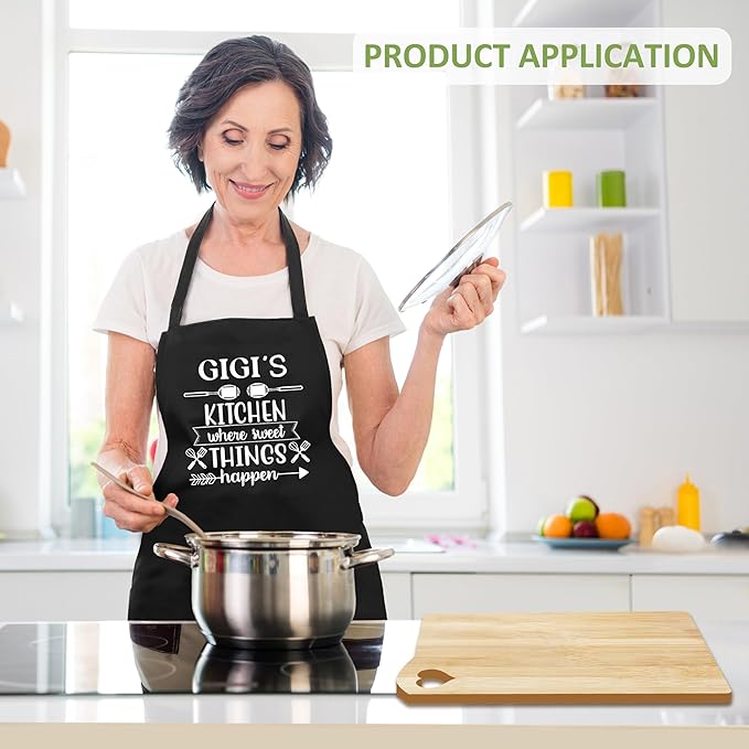 Gigi Gifts from Grandma, Christmas Kitchen Gifts for Gigi from Grandkids, Birthday Gift Wooden Cutting Board with Cooking Utensils Set with Apron Set, Great Gigi Mothers Day Gift