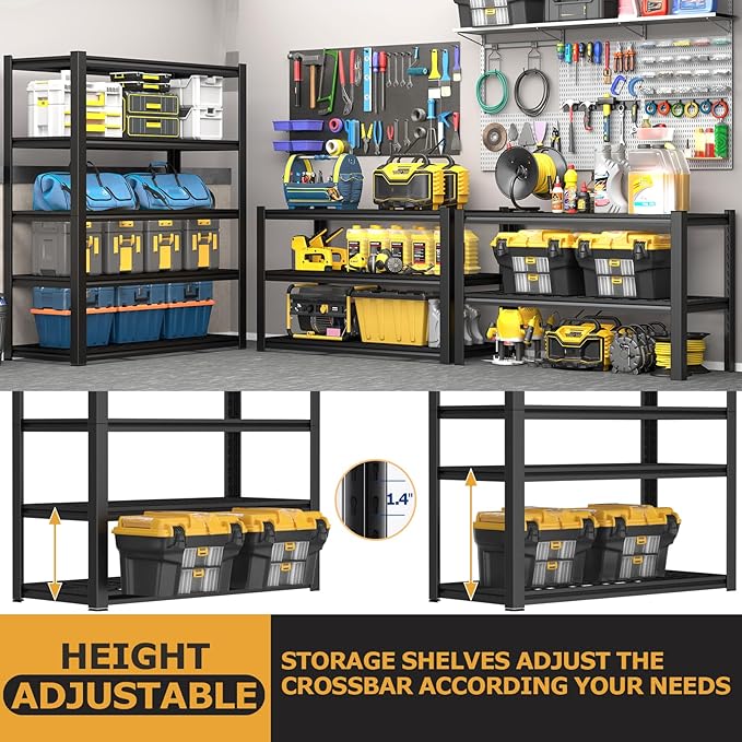 24" D x 59" W x 72" H Garage Shelving, 3000LBS Garage Shelving Heavy Duty Storage Shelves 5 Tier Metal Shelves, Adjustable Industrial Shelf for Warehouse, Basement