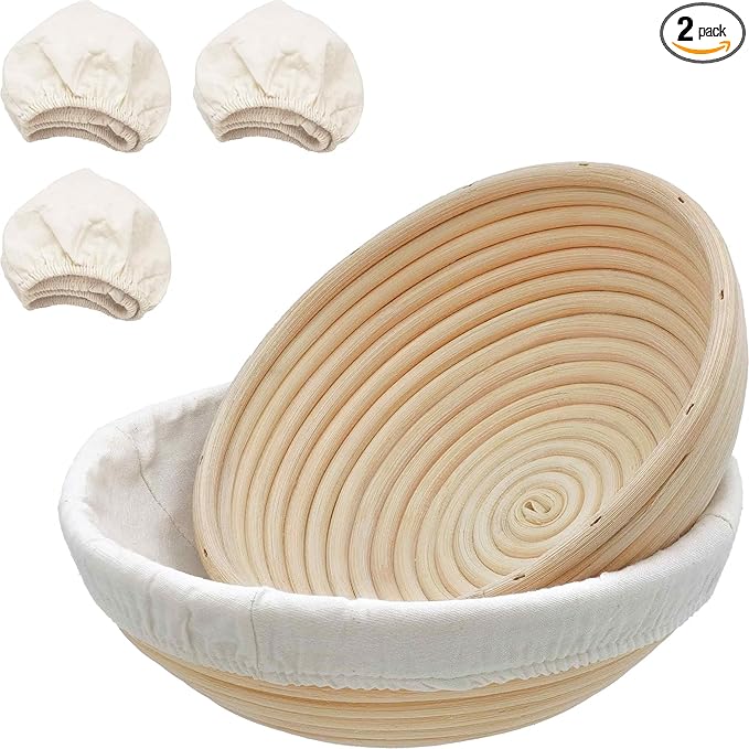 Banneton Bread Proofing Basket,9 Inch Round + 9.8 Inch Round Sourdough Proofing Baskets with Liner,Dough Proofing Bowls,Made of Natural rattan,for Sourdough Bread Baking Supplies