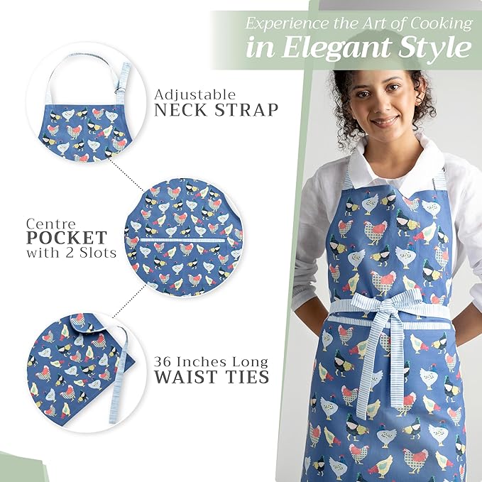 Maison d' Hermine 100% Cotton Apron for women with Pocket Kitchen Chef Apron for Men Cooking Gardening Server Waitress