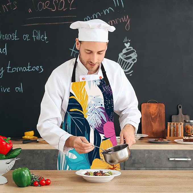 Cooking Apron for Women and Men,Adjustable Chef Bib Apron with 2 Pockets, Water and Oil Resistant for Kitchen Use
