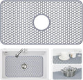 Silicone Sink Mat - Protectors for Kitchen Sink with Center Drain, 26"x 14" Kitchen Grid Accessory, Non-Slip Heat-Resistant Mat for Bottom of Farmhouse Porcelain Stainless Steel (Center Hole)