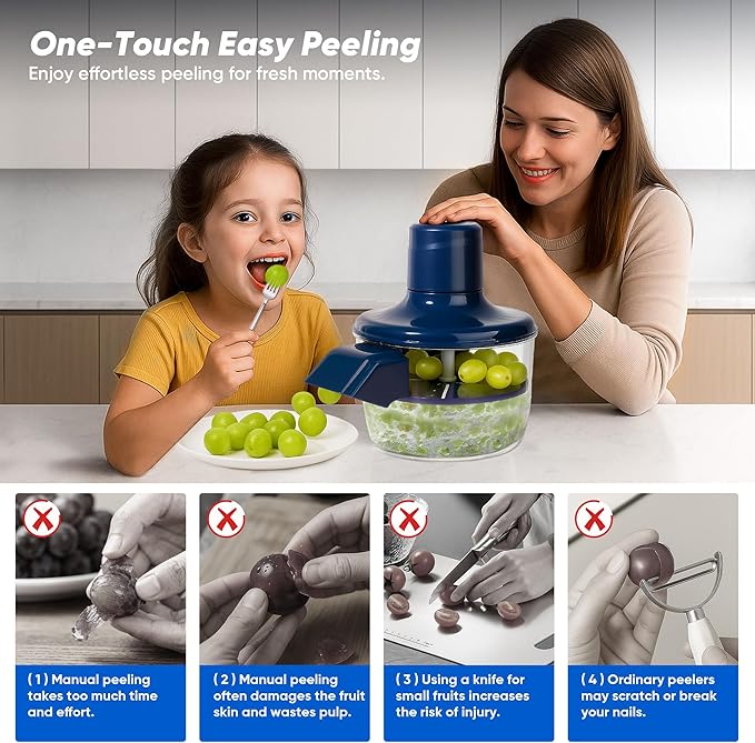 2025 New Electric Grape Peeling Machine – Automatic Garlic Peeler Skin Remover for Tomato, Grapes and Small Fruits - Rechargeable Electric Fruit and Vegetable Peeler Skin Remover for Home Kitchen Use