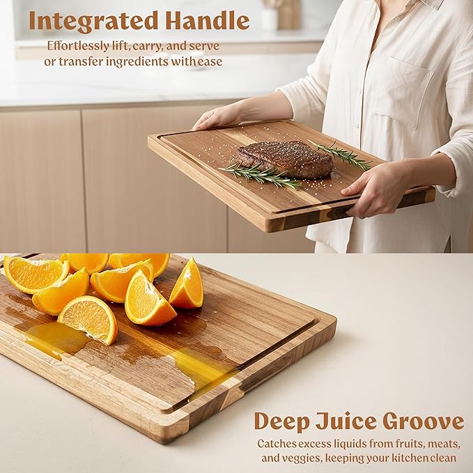 Acacia XL Wood Cutting Board for Kitchen, Large Cutting Board 17.1 × 12.8 - Chopping Board with Juice Groove, Knife-Friendly & Durable Wooden Cutting Board