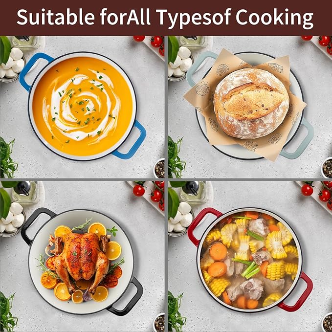 Enamel Cast Iron Dutch Oven with Lid,Dual Handles,Heavy-Duty Cookware for Sourdough Bread Baking,Braising,Stews,Roasting,Oven Safe up to 500° F,5QT,red
