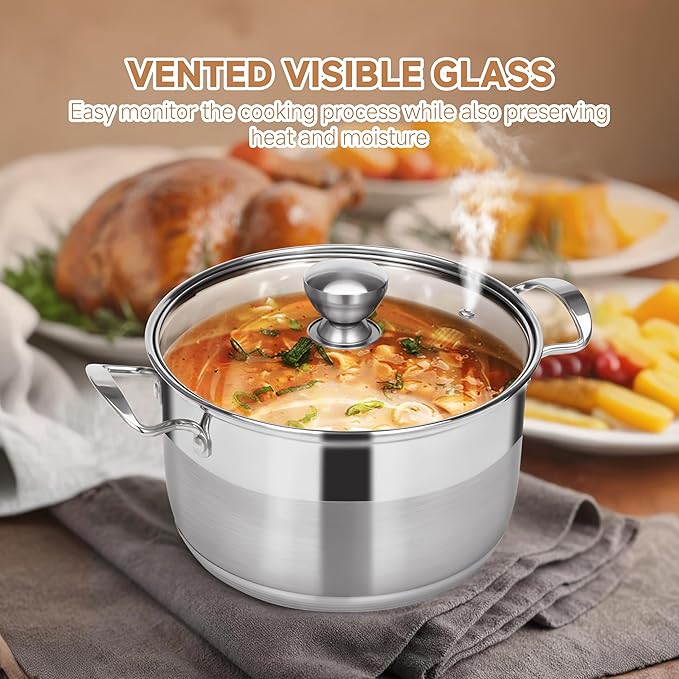 Ohtomber 8 Quart Stock Pot - Stainless Steel Large Cooking Induction Pot with Lid for Pasta, Soup, Spaghetti, Nonstick Thick Base Deep Stockpot, Kitchen Cookware for Stew, Simmer, Boiling, Canning