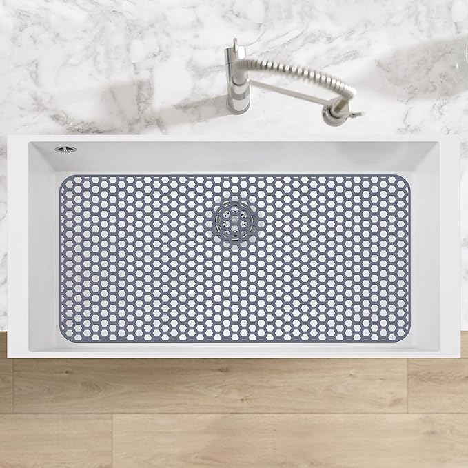 Silicone Sink Protectors for Kitchen Sink - 28.4"x 14.3" Kitchen Protector Mat Accessory, Non-Slip Heat Resistant Mat for Bottom of Farmhouse Porcelain Stainless Steel, Dishwasher Safe (Gray)