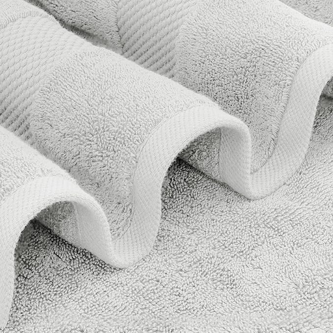 White Classic Luxury Bath Towel Set of 8 Pieces - 100% Turkish Cotton Highly Absorbent Towels for Bathroom, 2 Luxury Bath Towels 700GSM, 2 Hand Towels, 4 Washcloths, Silver