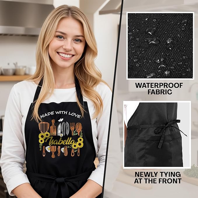 Custom Apron for Mom, Mother's Day Gift for Mom with Name, Personalized Kitchen Gifts for Mother, Women, Wife, Adjustable Customized Baking Kitchen Cooking Apron - Personalized Mom Gifts from Husband