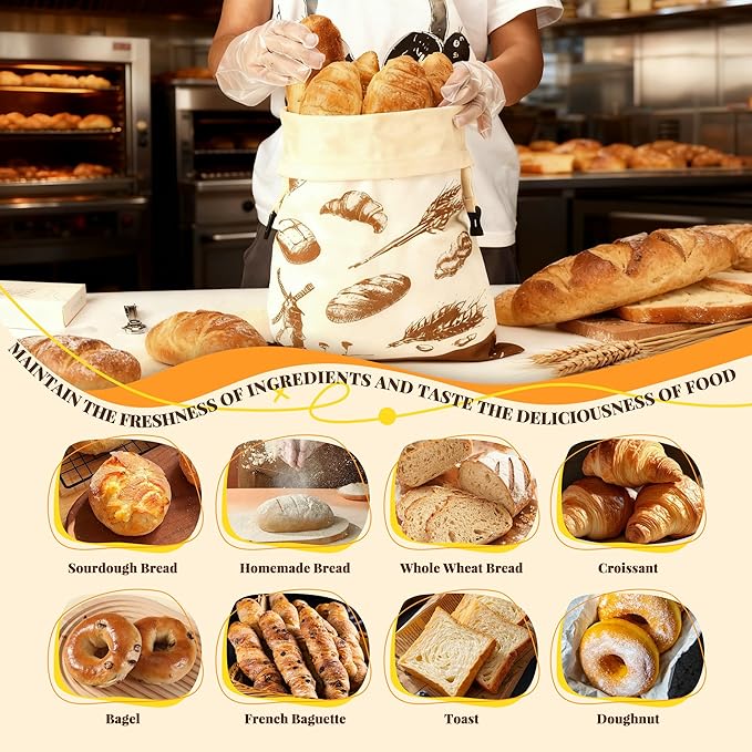Reusable Beeswax Bread Bags - 2 Pack Airtight Food Storage for Homemade Sourdough & Bakery Bread Organic Cotton, Natural Beeswax Lined.