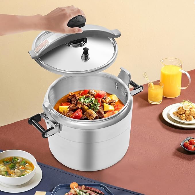 31.7 Quart Aluminum Pressure Cooker Cooking Pressure Canner 2 Safety Valves 5 PSI Large Capacity Canning Pot Cooker Pot for Kitchens or Commercial Use, Open-Flame Type Stoves