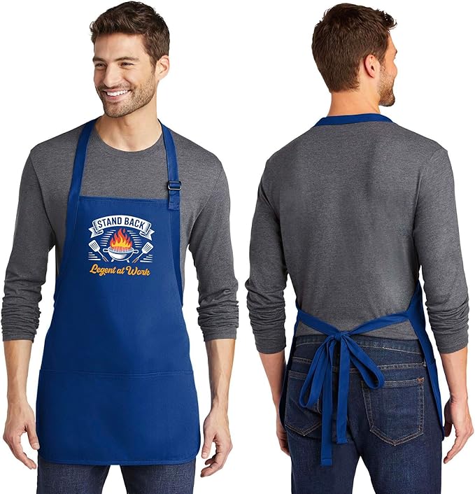 Personalized Medium Length Cooking & Grill Apron – Stand Back Design with Custom Text (1-2 Lines)