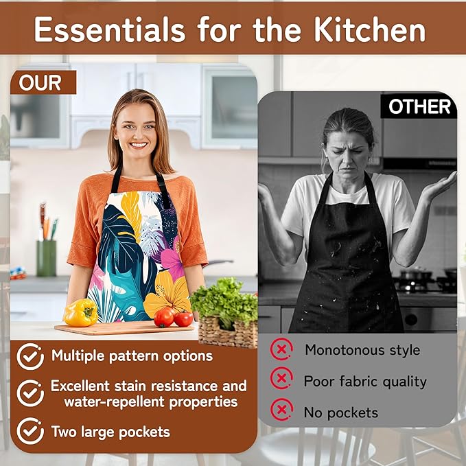 Cooking Apron for Women and Men,Adjustable Chef Bib Apron with 2 Pockets, Water and Oil Resistant for Kitchen Use