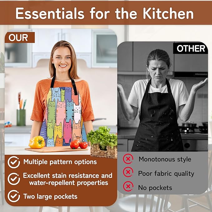 Cooking Apron for Women and Men,Adjustable Chef Bib Apron with 2 Pockets, Water and Oil Resistant for Kitchen Use
