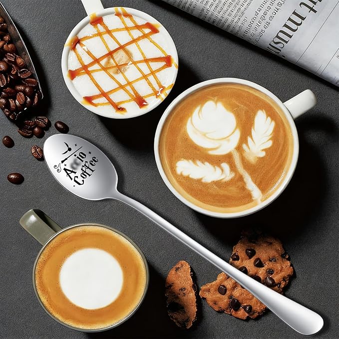 Funny Engraved Stainless Steel Spoon, Coffee and Ice Cream Spoon for Coffee Lovers, Bookworms, Birthdays, Valentine's Day, Christmas Gifts