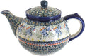 Blue Rose Polish Pottery - Green Periwinkle Teapot - 5 Cup Capacity - Hand-Painted Polish Pottery Ceramic Coffee & Tea Server
