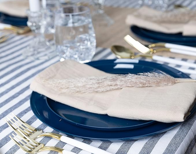 [30 Pack 8.6''] Dark Blue Plastic Party Plates Edge Collection Premium heavyweight Elegant Disposable Tableware Dishes