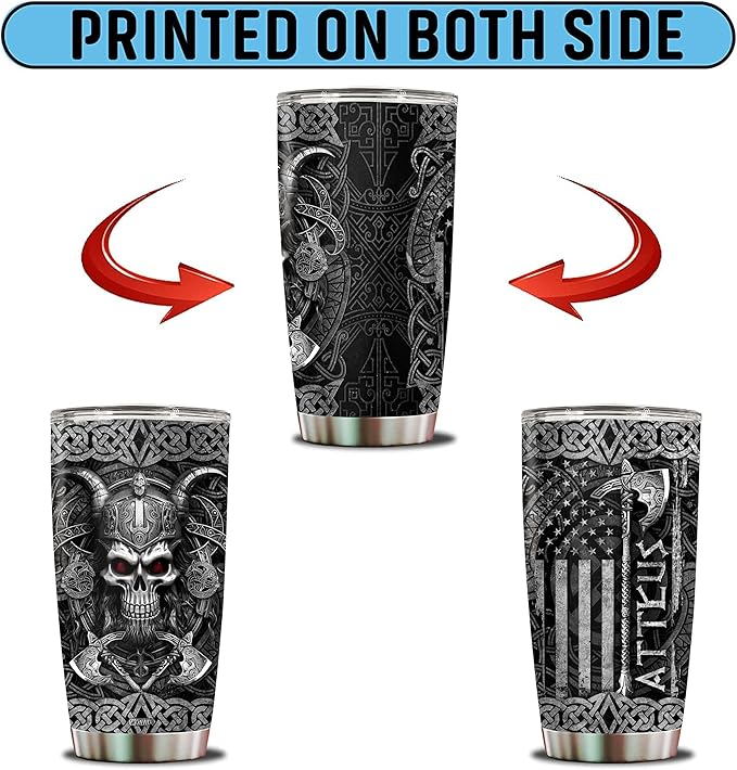 Personalized Viking Gifts for Men Dad 20oz Stainless Steel Insulated Coffee Cup Travel Mug Tumbler with Lid Christmas Birthday Fathers Day Valentine Gift for Husband Son Boy
