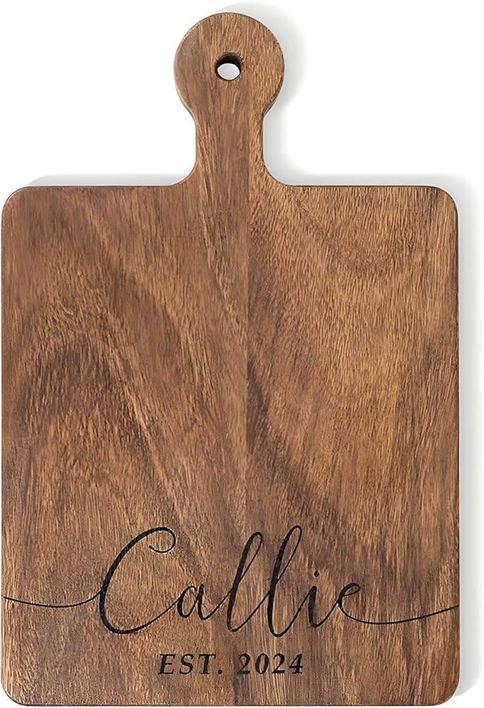 Personalized Wooden Engraved Cutting Boards with Handle, Custom Reversible Monogrammed Cheese Board S M L, Housewarming Wedding Gift for Family or Couple (38 Design Styles)