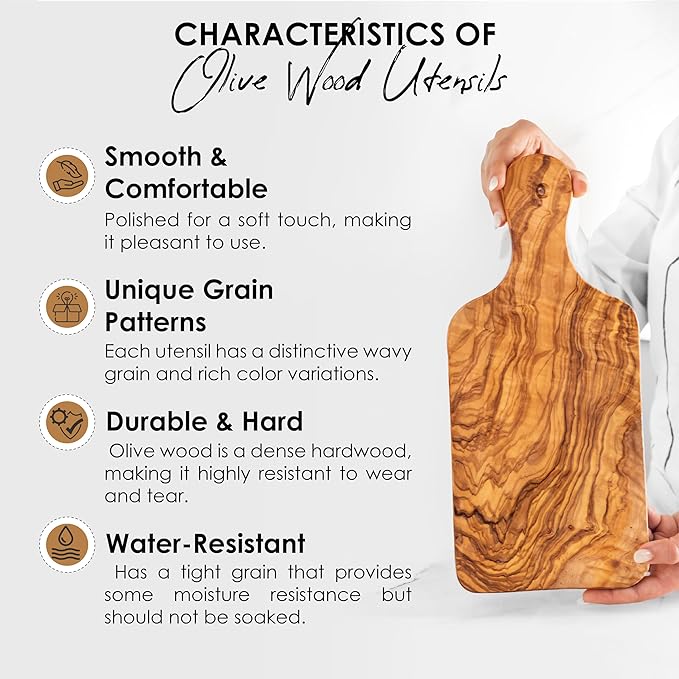 Olive Wood Cutting Board - 34cm (13.4") Large Chopping Board with Hanging Hole - Rustic Mediterranean Kitchen Board for Chopping, Slicing, and Serving - Durable Design with Beeswax Finish