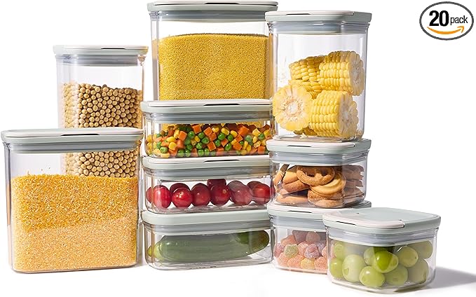 CAROTE Food Storage Containers with Lids 20 PCS BPA-Free Plastic Food Storage Set Air Tight Kitchen and Pantry Organization Canisters for Lunch Meal Prep& Leftovers (Sage Green/Grey)