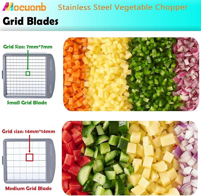 All-in-1 Vegetable Chopper with 8 Blades - Mandoline Slicer-Pro Food Chopper with Container - Veggie Salad Onion Chopper - Potato Dicer French Fry Cutter - Cheese Grater - Stainless Steel material