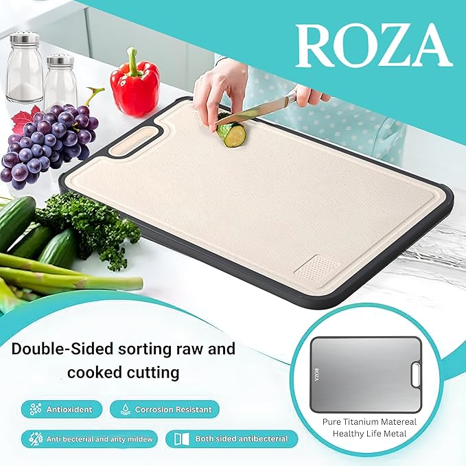 Titanium Cutting Board for Kitchen,Food Cutting Board,Double Sided,One Side Pure Titanium And Other Side Wheat Straw,Standard Size