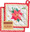 Maison d' Hermine Pot Holders Set 100% Cotton Heat Resistant Potholders 8" x 8" Hot Pads with Loop for Thanksgiving Christmas Decorations Baking Handling Hot Pans (Pack of 2, Poinsettia Christmas)