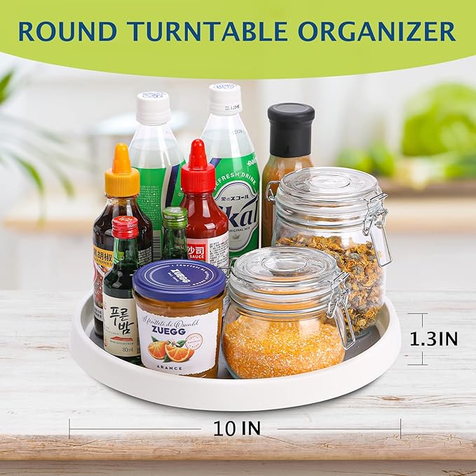 Lazy Susan Turntable, Set of 4, 10 Inch Non-Skid Lazy Susan Organizer for Cabinet, Pantry Organization, Kitchen Storage, Bathroom Sink Cabinet, Refrigerator, Countertop, Spice Rack (4 Pack 10 in)