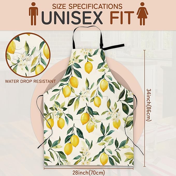 Kitchen Apron with Pocket,Waterproof Adjustable Neck and Long Ties, Cooking Baking Gardening Painting Apron for Women