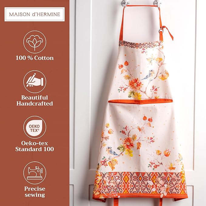 Maison d' Hermine 100% Cotton Apron for women with Pocket Kitchen Chef Apron for Men Cooking Gardening Server Waitress