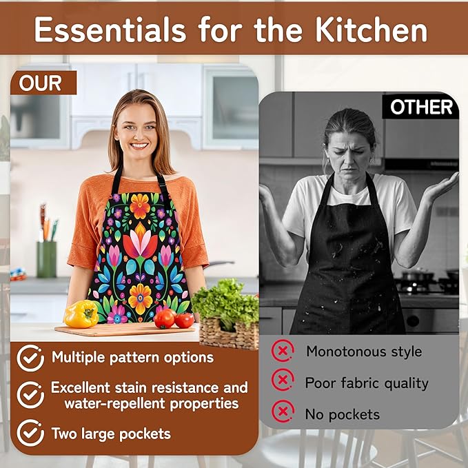 Kitchen Apron with Pocket,Waterproof Adjustable Neck and Long Ties, Cooking Baking Gardening Painting Apron for Women