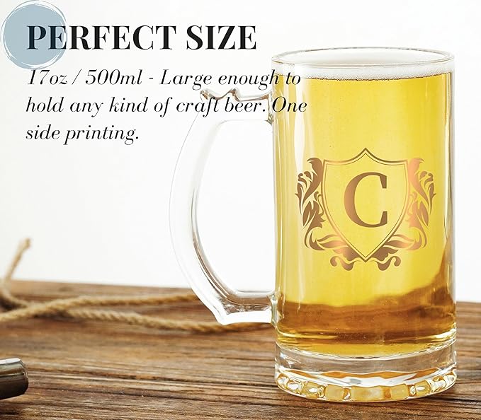 Onebttl Personalized Beer Stein Mug - 17 oz Heavy Beer Stein with Handle for Men - Boss Birthday &