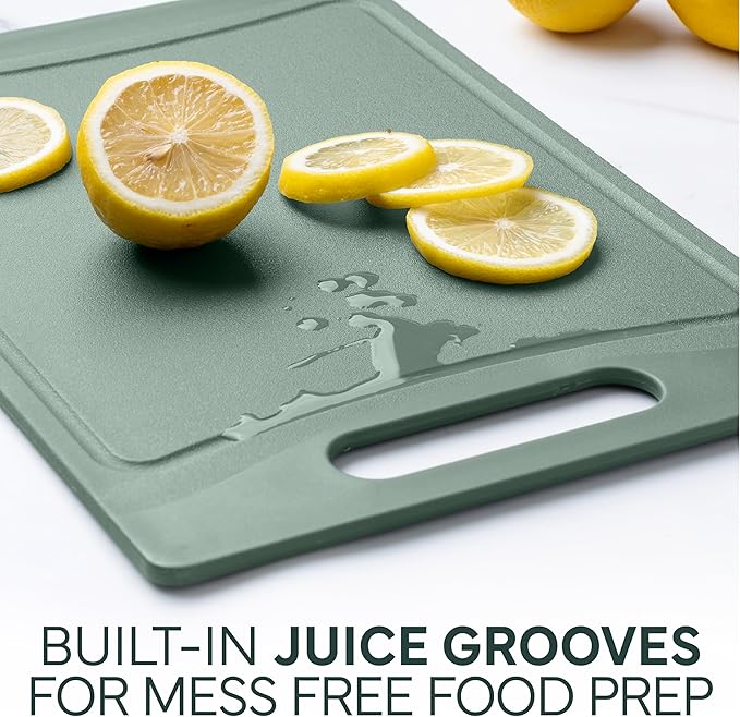 COOK WITH COLOR Non-Slip Cutting Board Set – Kitchen Essentials with Easy Grip Handle for Meat, Veggies, and Fruits, 3 Cutting Boards, Mint