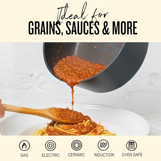 Alva Maestro 2QT Ceramic Nonstick Saucepan with Lid – Non-Toxic Easy to Clean Pot, Oven Safe, and Induction Ready – Belgian-Designed for Effortless, Healthy Everyday Cooking