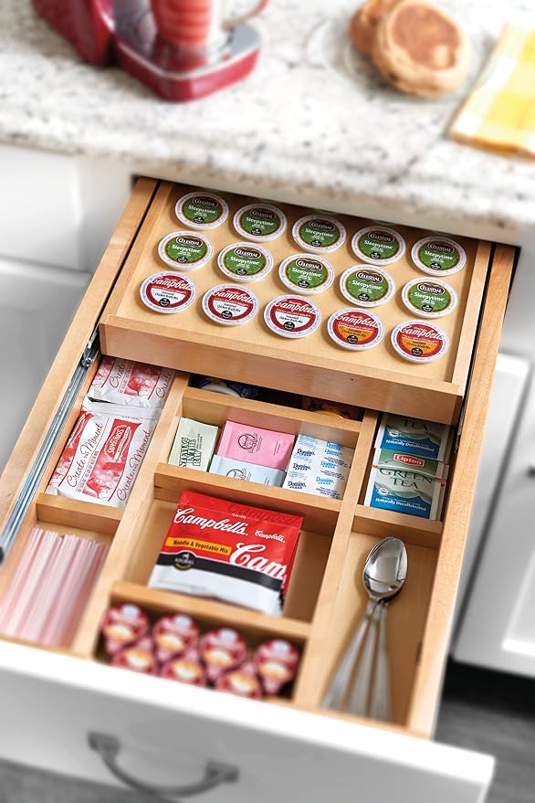 Rev-A-Shelf 15 Inch 2 Tiered Cutlery and Utensil Pullout Drawer Organizer with KCUP Tray and Soft-Close Slides, 4WTCD-18HSC-KCUP-1