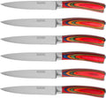 Totally Bamboo Baltique Marrakesh Collection Kitchen Steak Knives Set of 6, 5-Inch Stainless Steel Serrated Knife Set with Colorful Wooden Handles for Cutting Meat
