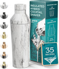 Insulated Cocktail Shaker Set | Double Wall Stainless Steel | Martini Shaker for Home Bar Bartending | Built-in Drink Measurement System & Strainer, Travel Bag, 35 Recipes | Gift Set (Marble)