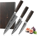 Wakoli EDIB Essentials 3-Piece Damascus Knife Set – Professional Chef's Knives with VG10 Core & 67-Layer Damascus Steel Blades, Ergonomic Pakkawood Handles – Premium Kitchen Knives in Elegant Gift Box
