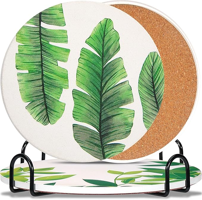 3-Pcs 8'' Ceramic Marble Style Trivet with Holder, Absorbent Trivets for Hot Dishes, Cork Bottom Anti-Slip Trivet Mats for Hot Pots and Pans