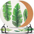 3-Pcs 8'' Ceramic Marble Style Trivet with Holder, Absorbent Trivets for Hot Dishes, Cork Bottom Anti-Slip Trivet Mats for Hot Pots and Pans