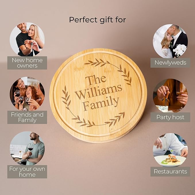 Custom engraved luxury charcuterie board & knife set/4pcs, personalized cheese chopping serving tray for fruit, food, dessert for table decoration, personalized gift for host (Your text inside leaves)