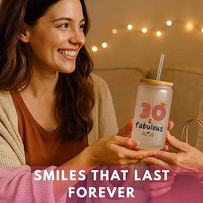 Vivulla68 30th Birthday Gifts For Women Men - 30 Year Old Gifts For Her Him - Thirty Birthday Ideas For Sister, Wife, Friend - 1995 Birthday Gift - 30th Frosted Glass Cup With Lid And Straw