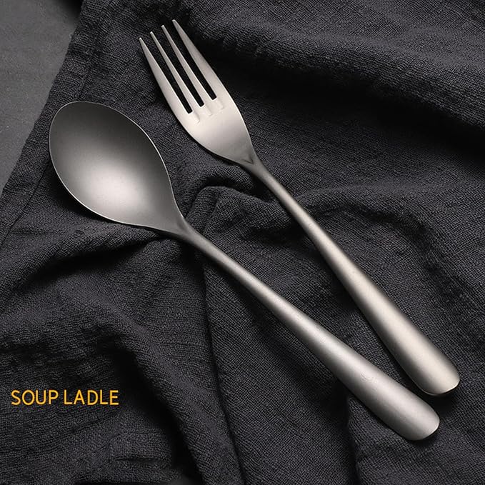Pure Titanium Dinner Fork & Spoon Set, Duty Flatware, 7.5 In Long Handle Matte Finish Utensils, Dishwasher Safe & Rustproof for Everyday Dining, Kitchen, Camping, Travel, Christmas Gifts