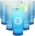 6pcs Hobnail Drinking Glasses Set, 16 oz Vintage Glassware Drinking Glasses, Gradual Blue Water Glasses Tumbler, Cups for Kitchen, Juice, Beer, Cocktail, Whiskey
